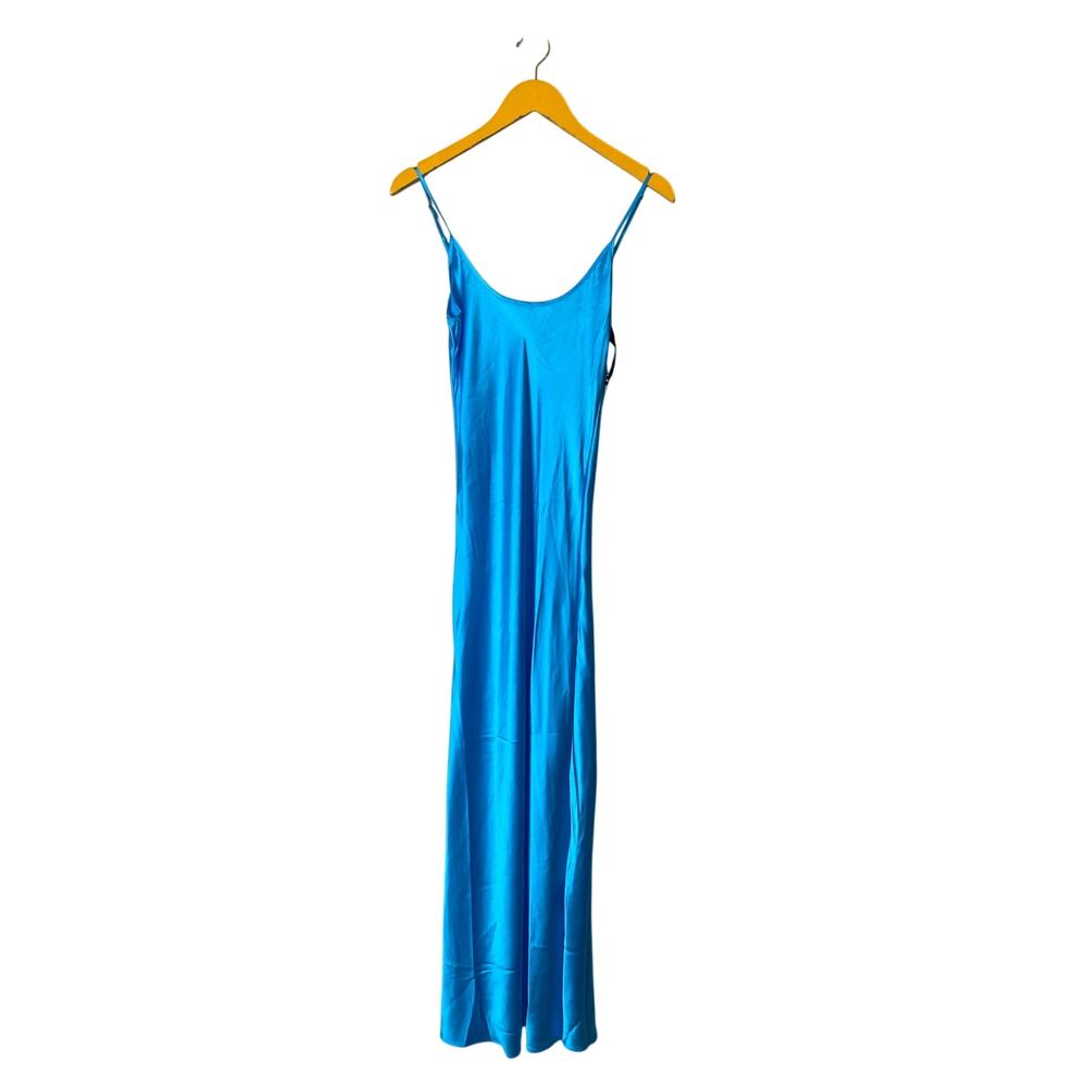 MOTHER OF ALL Kelly Silk Blend Ocean Blue Maxi Slip Dress Size XS NEW
